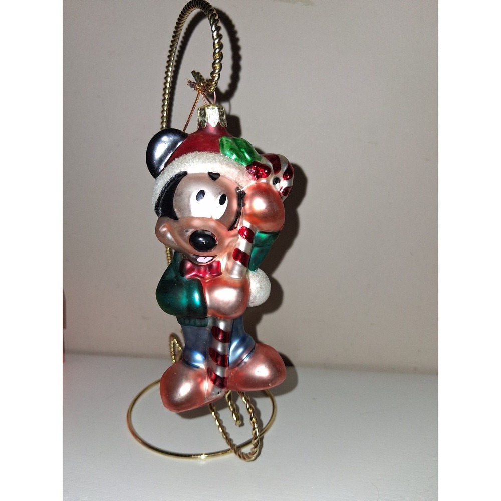 Vintage Disney Mickey Mouse Santa Glass Christmas Ornament Santa's Best 5"